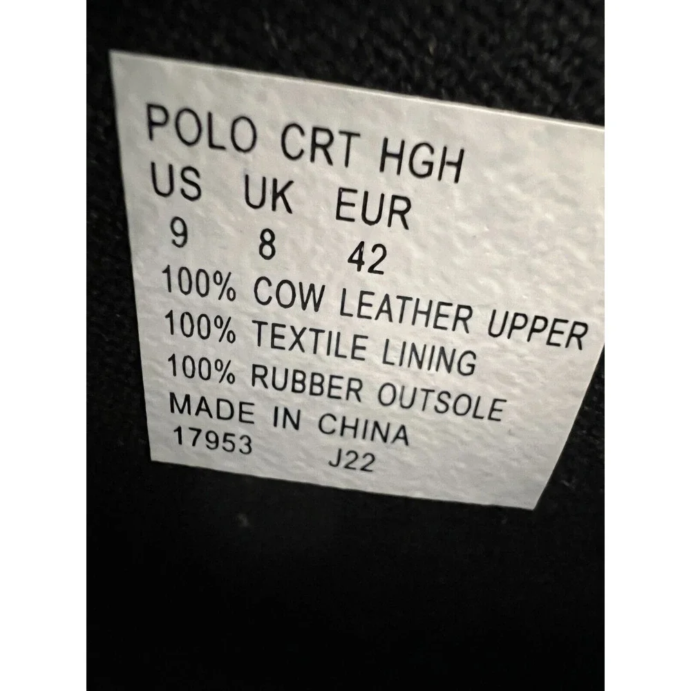 Polo Ralph Lauren Court Leather High Top Sneaker Black/White Size 9